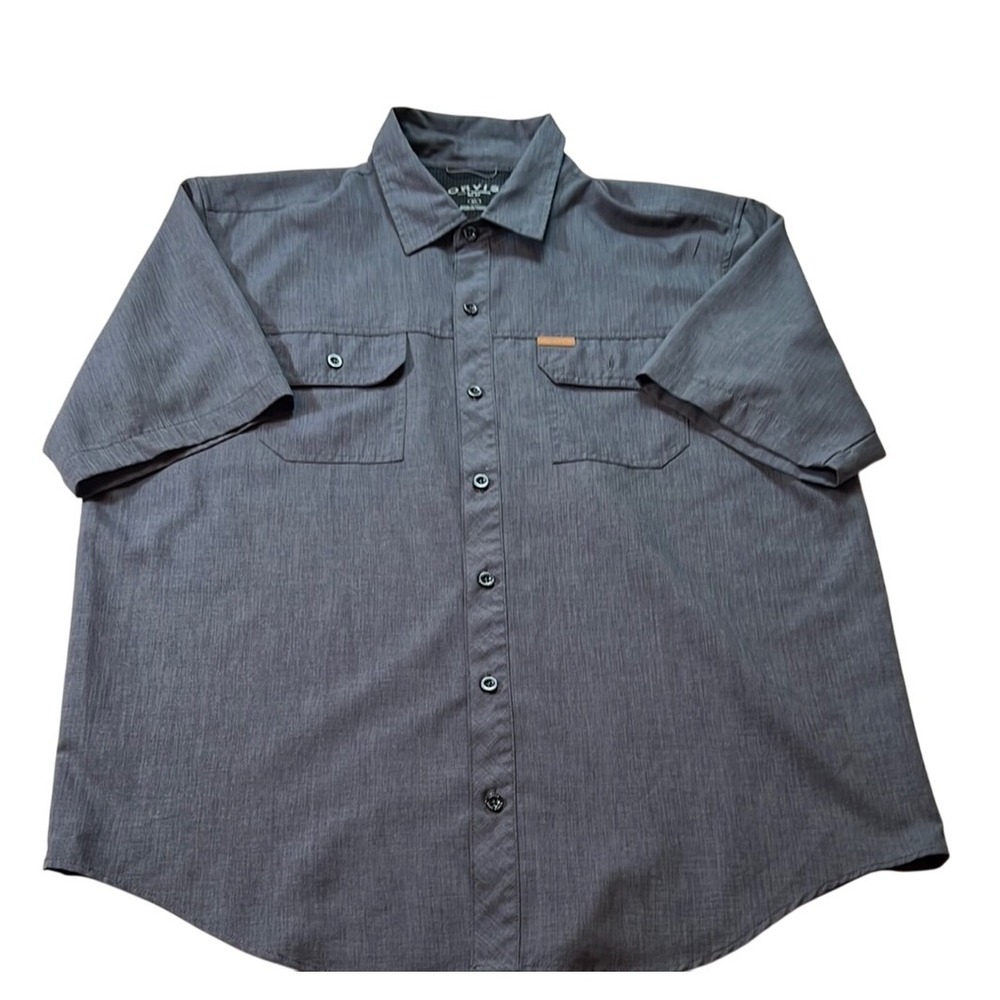 Orvis Short Sleeve‎ Button Up Shirt Fishing Utility Pockets Gray XL